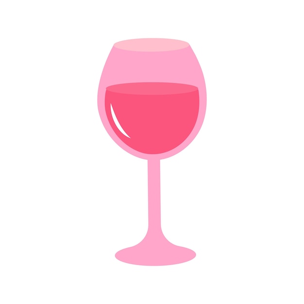 Cute pink glass of wine Cartoon flat icon of glamour beverage