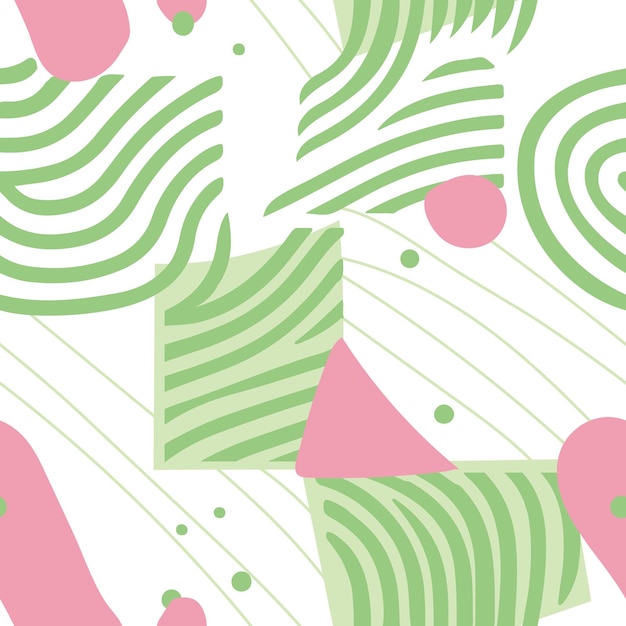 Cute pink and green seamless abstract hand drawn pattern