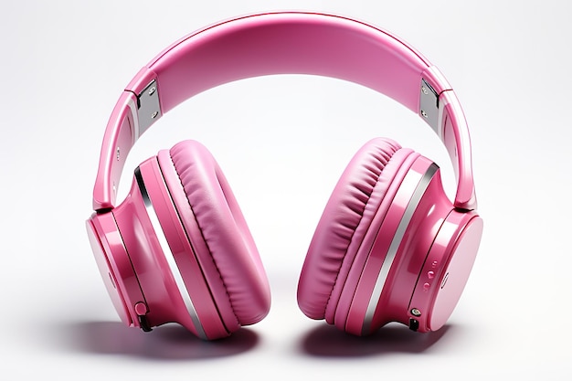 Cute pink headphones isolated on white background
