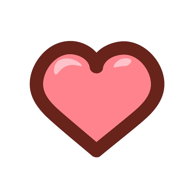 Cute pink heart cartoon outline style Vector illustration