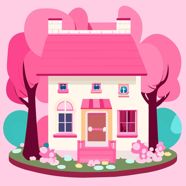 Vector cute pink house vector