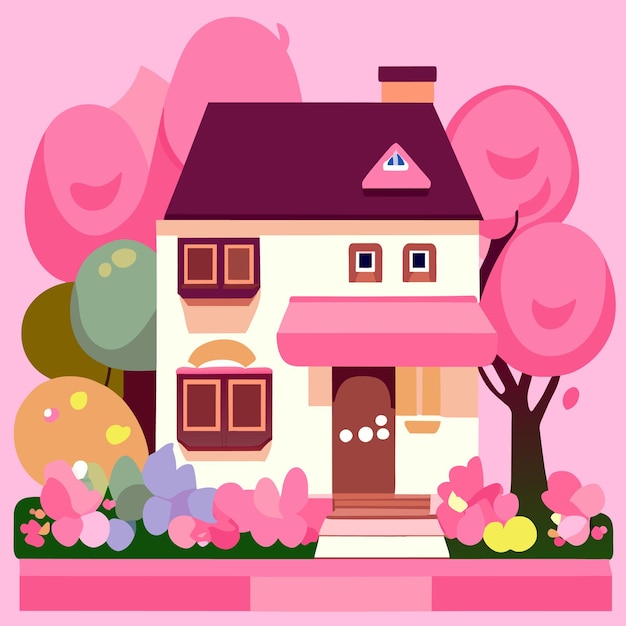 Vector cute pink house