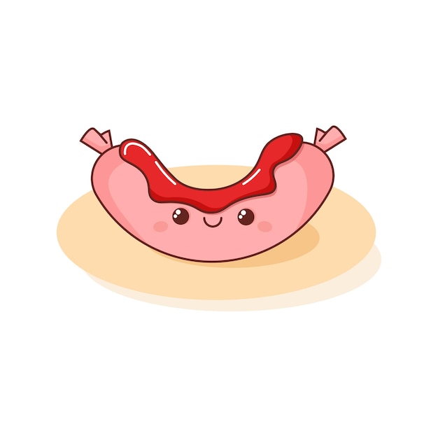 케첩을 곁들인 귀여운 핑크 카와이 소시지