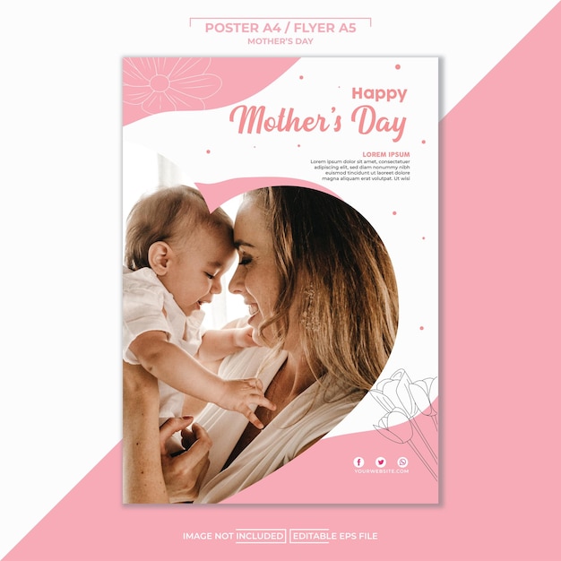 Cute pink mother's day poster flyer template