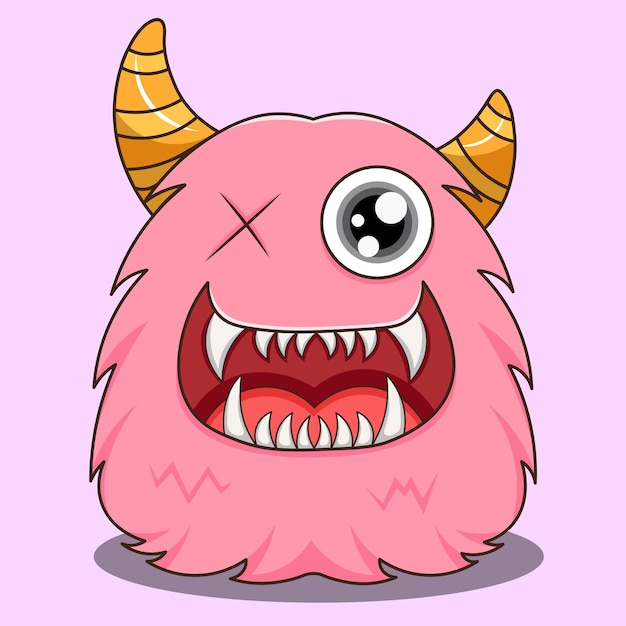 Vector cute pink one eye monster illustration