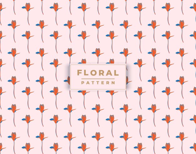 Cute pink orange and blue floral rose tulip fabric seamless pattern background design