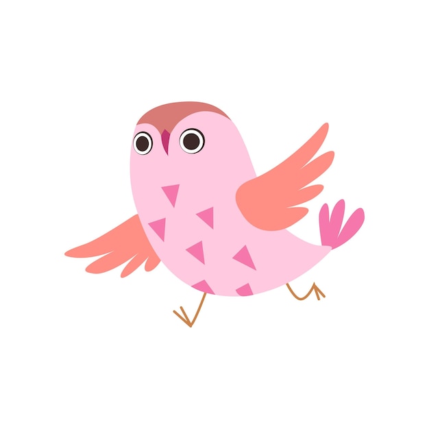 Cute pink owlet running adorable owl bird vector illustration su sfondo bianco