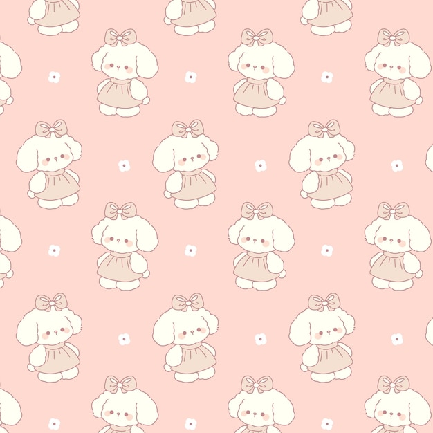 Cute pink pastel dog girly seamless pattern