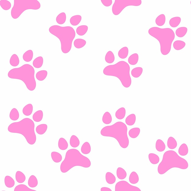 Cute pink paws seamless pattern. Dog or cat paws