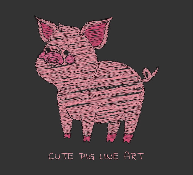 Милая розовая свинья линии искусства милый вектор вышивки