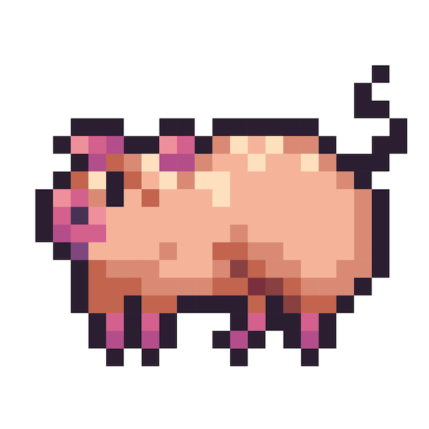 Cute pink pig pixel art icon Farm animal logo Game development mobile app 8bit sprite