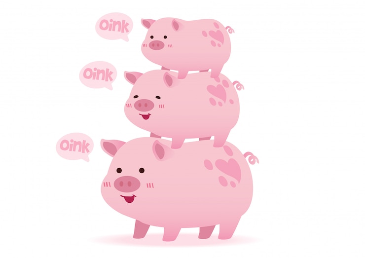 Vector cute pink pigs character stack illustration