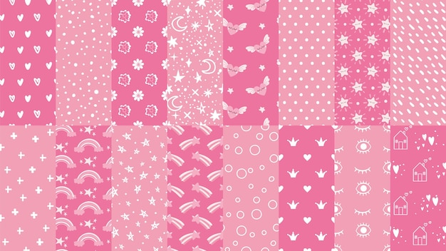 Vector cute pink seamless patterns.