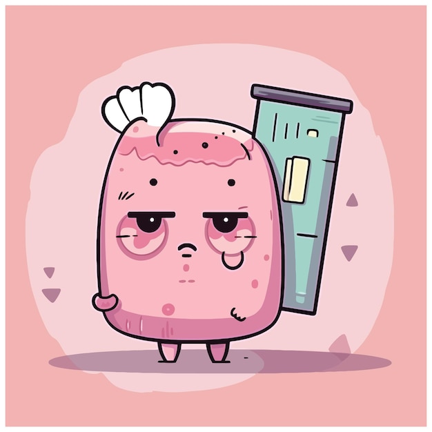 Cute pink soap character with thermometer vector cartoon illustration