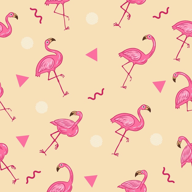 Cute pink stork animal seamless pattern pink object wallpaper with design pastel cream