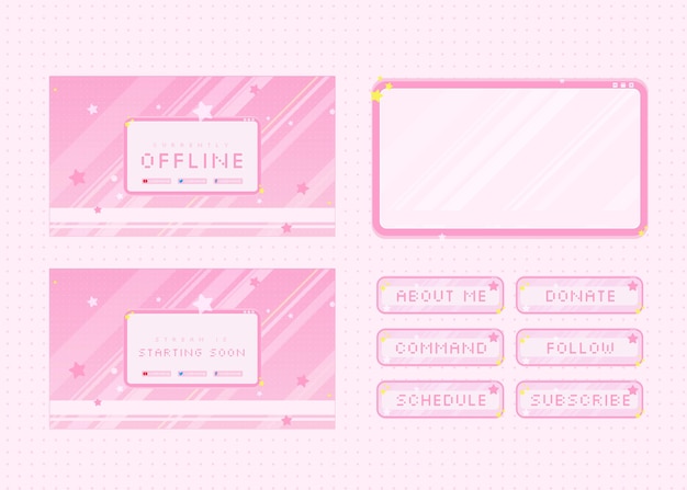 Vector cute pink twitch overlay package for live game streaming