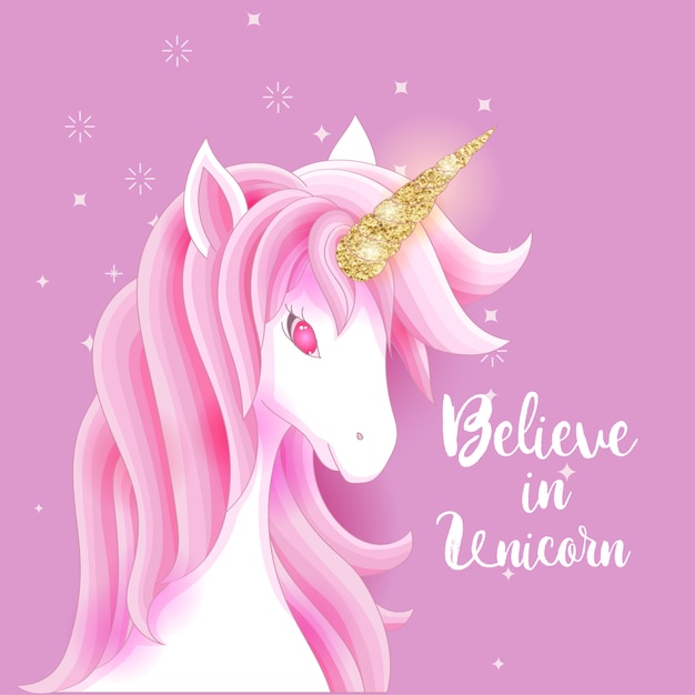 Carino unicorno rosa con corno glitterato