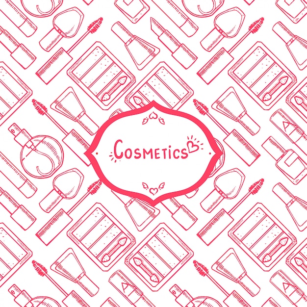 Vector cute pink and white background with cosmetics and place for text