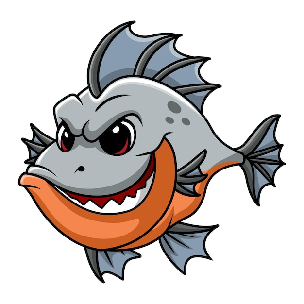 Vector cute piranha cartoon a swimming