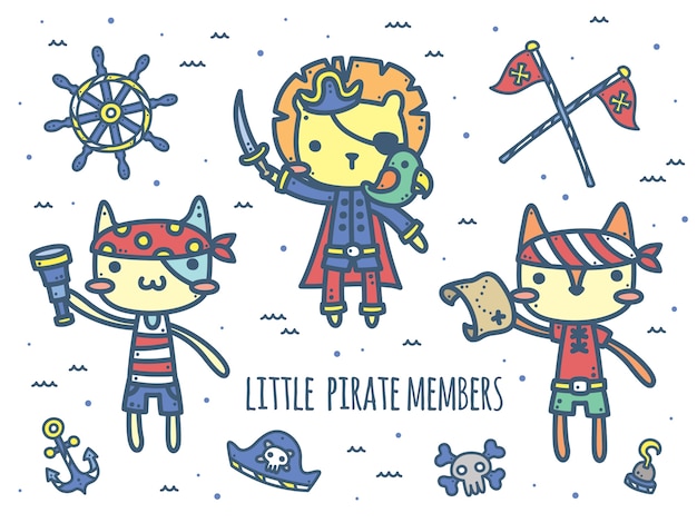 Vector cute pirate captain and members - animal characters