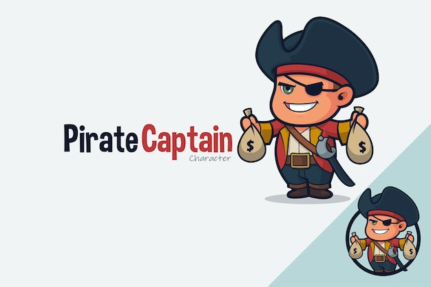 Vector cute pirate carrying bags of money