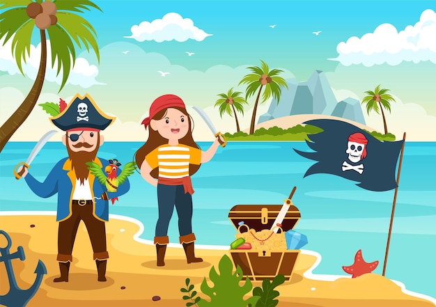 Cute Pirate Cartoon Character Illustration