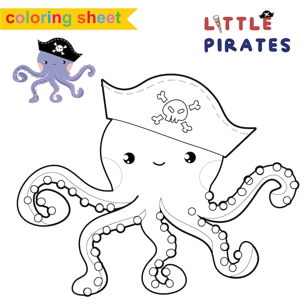 Cute pirate coloring page. Educational printable coloring worksheet. Coloring game for children