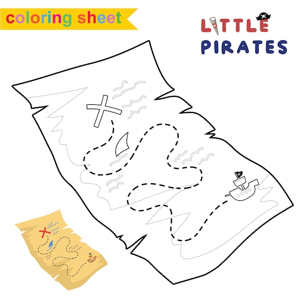 Cute pirate coloring page. Educational printable coloring worksheet. Coloring game for children