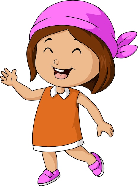 Cute pirate girl cartoon on white background