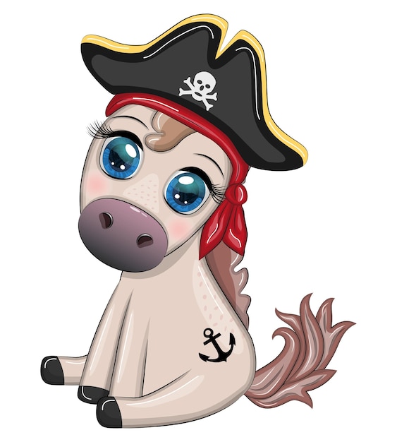 Cute pirate horse in a cocked hat with an eye patch Child character games for boy