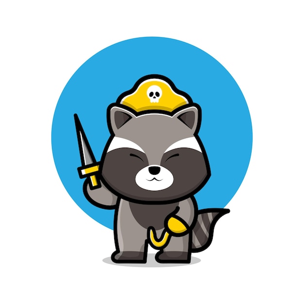 Cute pirate raccoon cartoon illustration