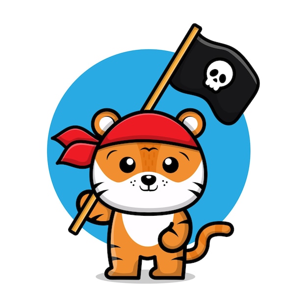 Cute pirate tiger cartoon illustration