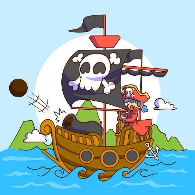 Vettore simpatica illustrazione vettoriale pirata cartone animato pirata