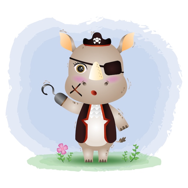 Cute pirates rhino vector illustration