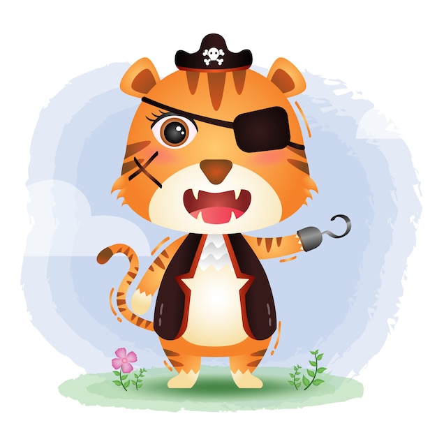 Cute pirates tiger  illustration