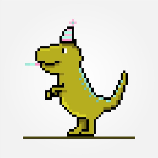 Симпатичная пиксельная вечеринка по случаю дня рождения динозавра trex