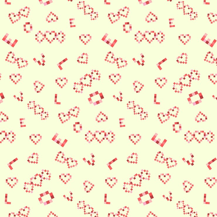 Vector cute pixel gaming pattern with love shape