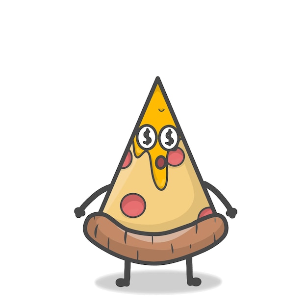 Simpatico personaggio pizza mascotte piatto cartone animato emoticon disegno vettoriale illustrazione