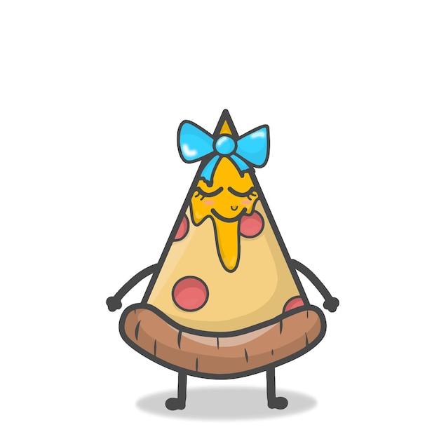 Симпатичный персонаж пиццы Талисман Плоский мультфильм Смайлик Векторный дизайн Иллюстрация