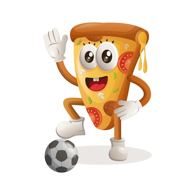 Vector cute pizza mascot play football soccer ball