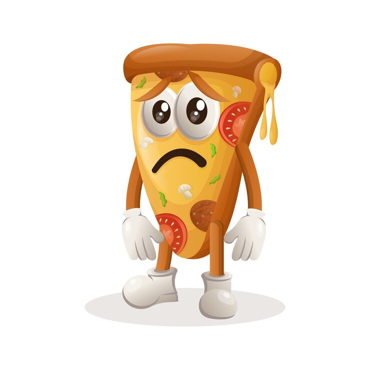 Vector cute pizza mascot with sad expression