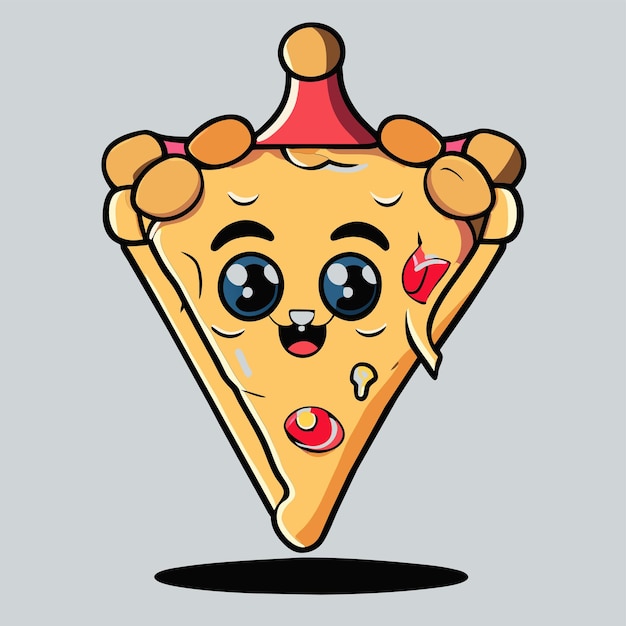 Vettore fetta di pizza carina con gli occhiali con il pollice in alto icona vettore cartone animato