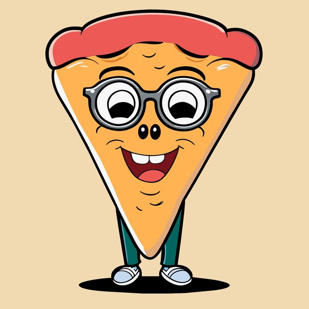 Vector cute pizza slice wearing glasses with thumbs up cartoon vector icon illustration