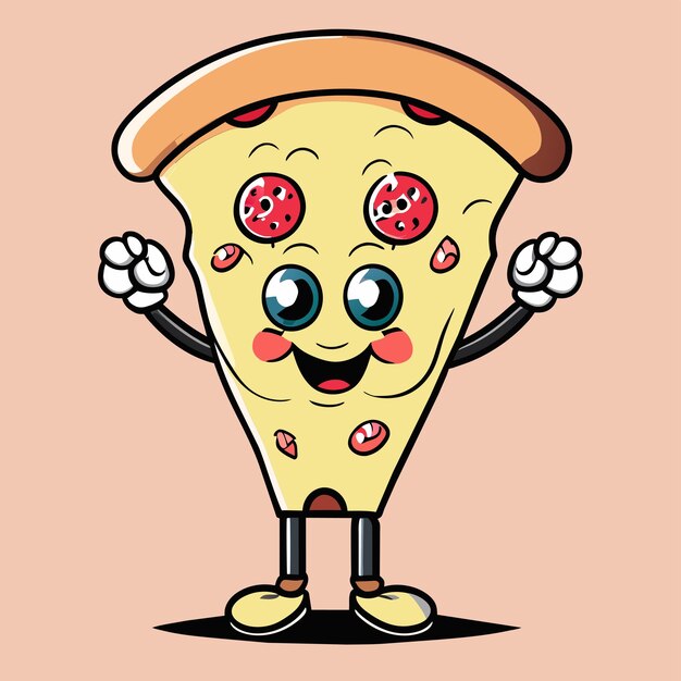 Cute pizza slice wearing glasses with thumbs up cartoon vector icon illustration