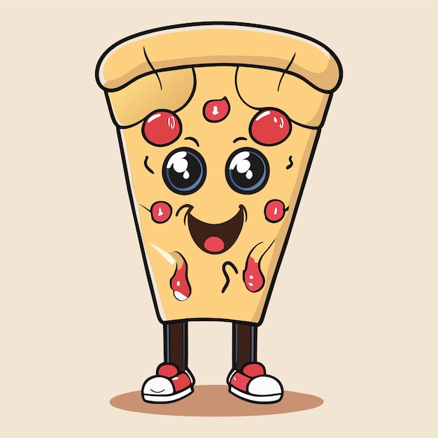 Vector cute pizza slice wearing glasses with thumbs up cartoon vector icon illustration