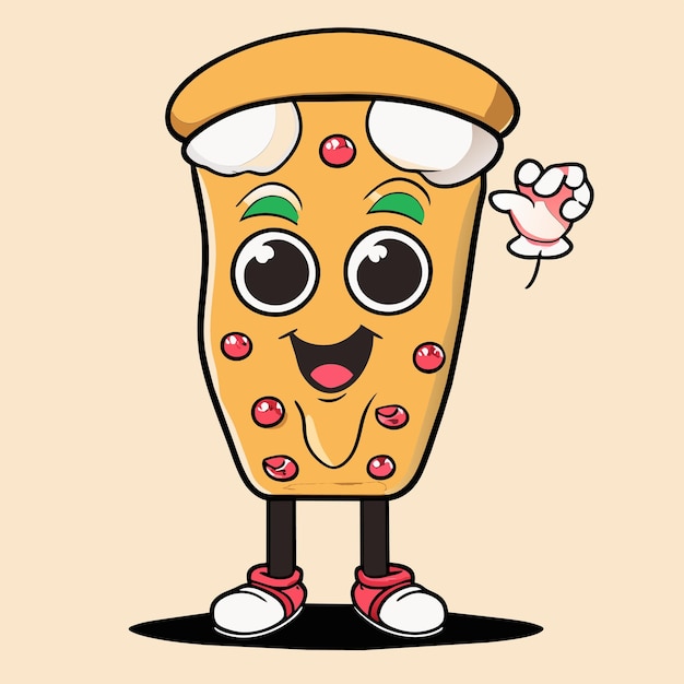 Vector cute pizza slice wearing glasses with thumbs up cartoon vector icon illustration