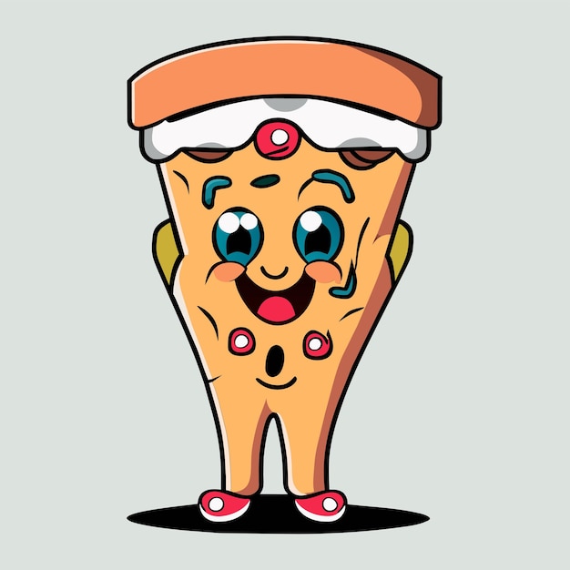 Vettore fetta di pizza carina con gli occhiali con il pollice in alto icona vettore cartone animato
