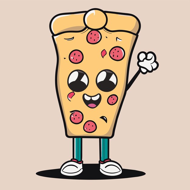 Vector cute pizza slice wearing glasses with thumbs up cartoon vector icon illustration