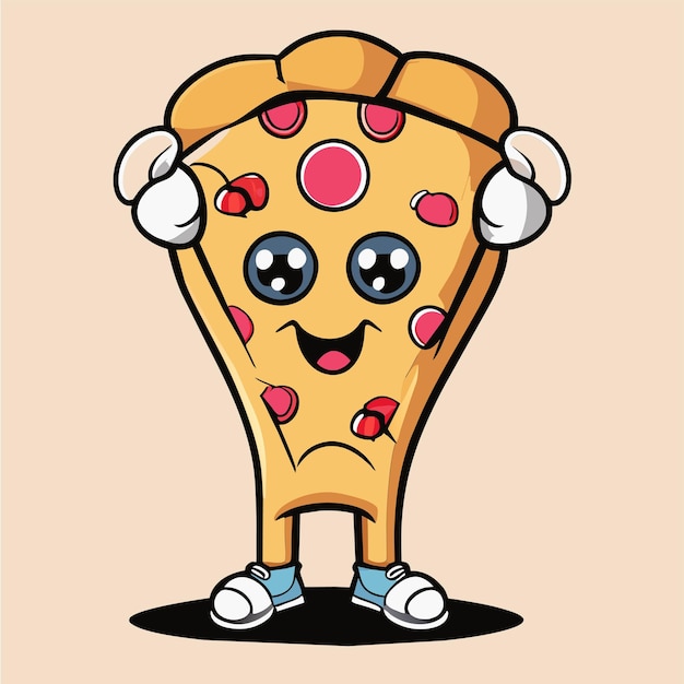 Cute pizza slice wearing glasses with thumbs up cartoon vector icon illustration