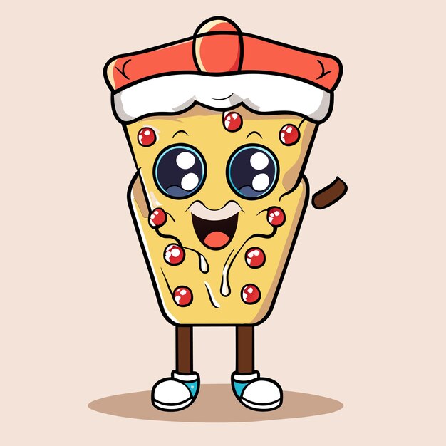 Vector cute pizza slice wearing glasses with thumbs up cartoon vector icon illustration